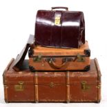 Large bound travelling trunk, stiffened canvas,