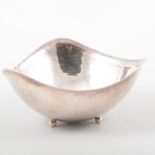 Arts & Crafts triangular shaped silver bowl, designed by Geoffrey Bellamy, for A. E.