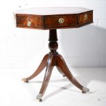 Reproduction Regency style mahogany pedestal table, octagonal top with a tooled leather inset,