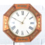 American type rosewood brass inlaid wall clock, octagonal case, 32cm.