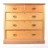 Victorian ash chest of drawers, fitted with two short and three long drawers, plinth base,