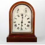 Edwardian mahogany mantel clock, silvered dial striking on gongs, 38cm.