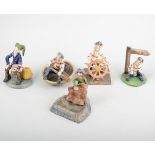 Will Young, a collection of eight Widecombe Pottery figures, including sailor in a boat,