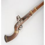 A flintlock musket, plain barrel with multiple bands,