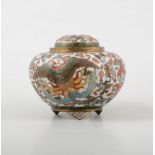 Chinese cloisonne Koro, pierced cover, lobed body, 10cm.