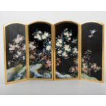 Japanese cloisonne four fold table screen, arched panels, 19cm.