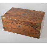 Victorian walnut writing box, brass mounts, 40cm.