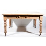 19th century pine kitchen table, on turned supports, length 137cm, depth 121cm,