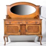 Victorian oak mirror back sideboard, oval bevelled glass over moulded top,