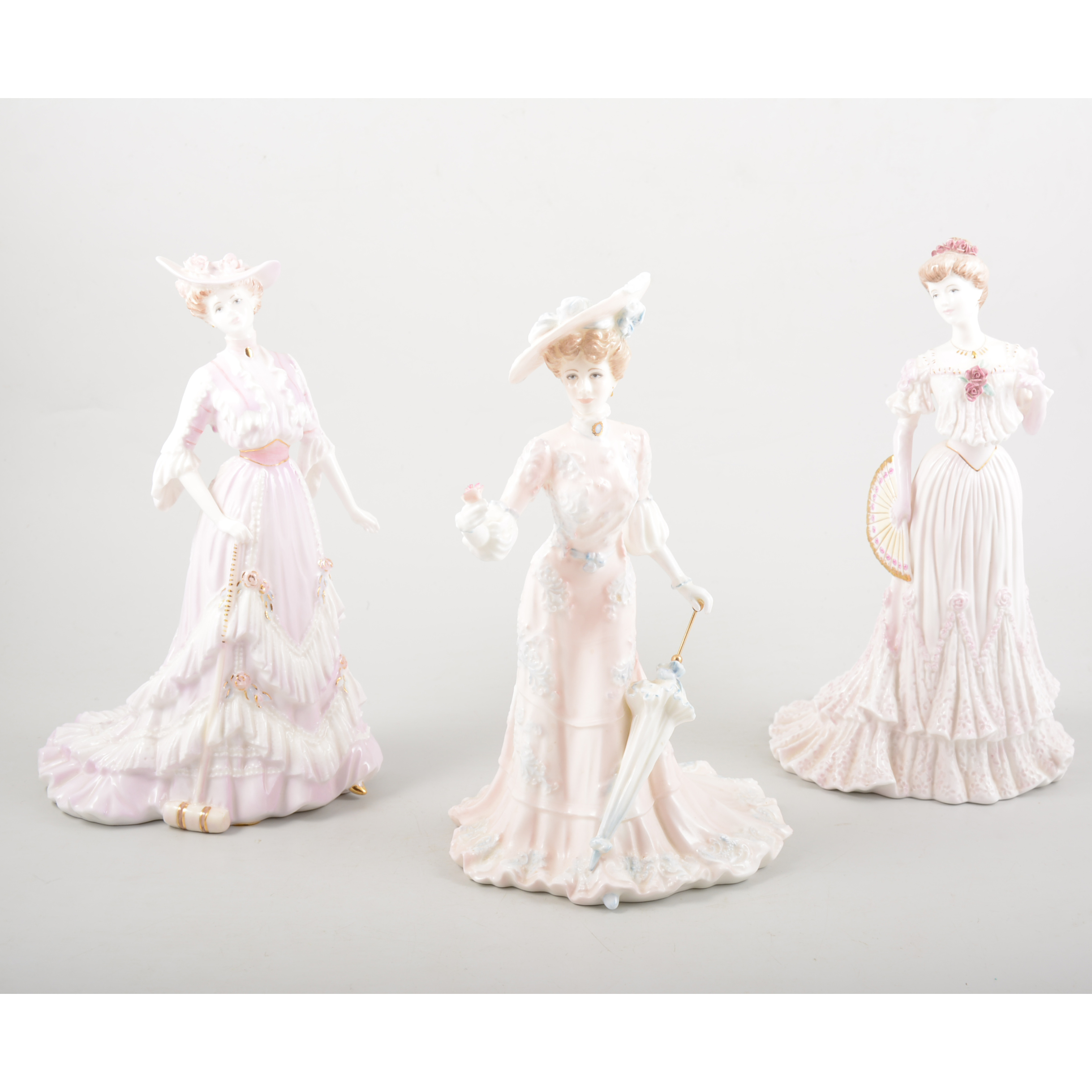 Coalport figurines: La Belle Epoque series; Lady Harriet, Clementine, Lady Evelyn, Lady Helena,