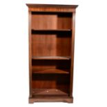 Modern mahogany bookcase with adjustable shelving, width 91cm, depth 28cm, height 183cm.