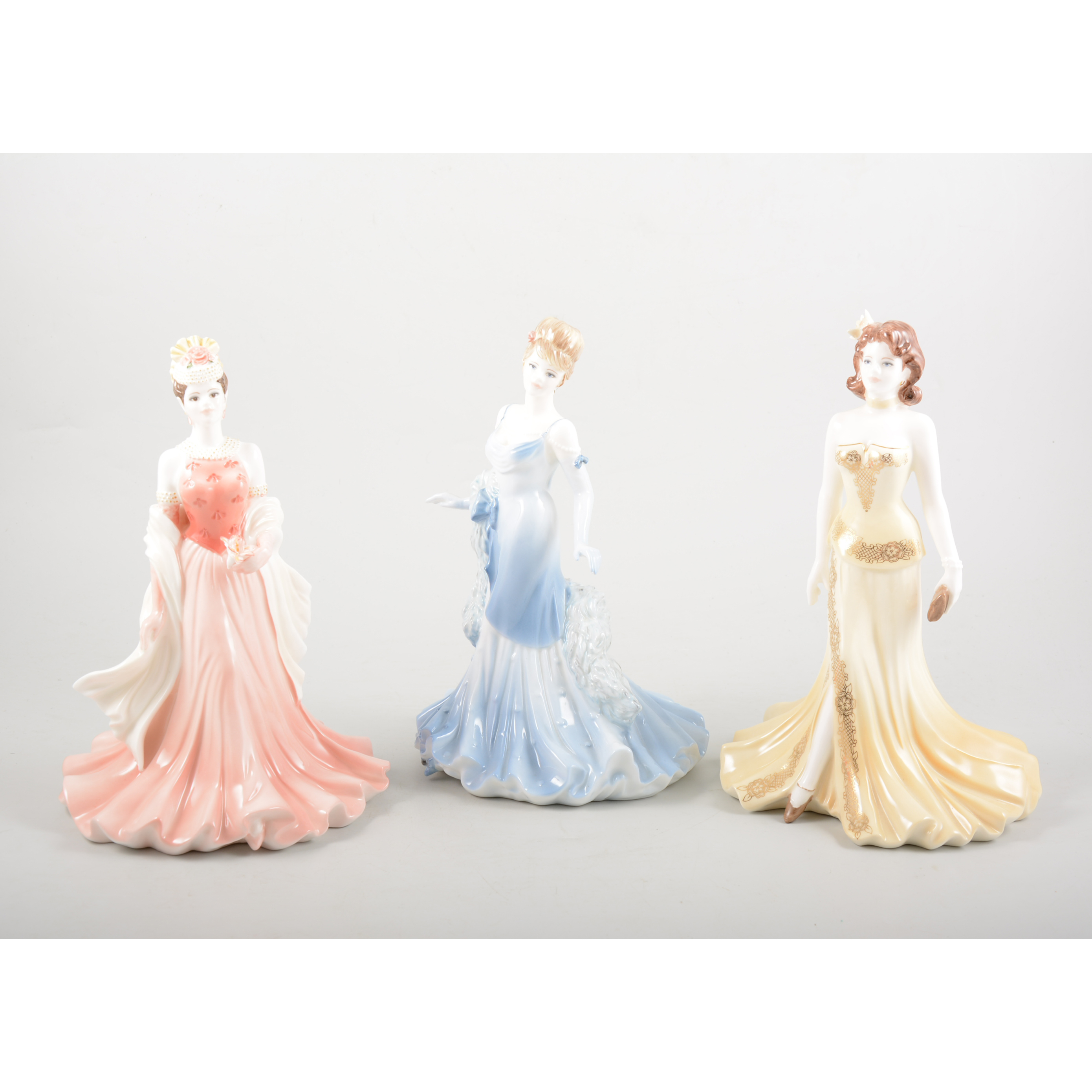 Coalport figurines: Ladies of Fashion series; Felicity, Stunning in Black, Kate, Elizabeth, June,