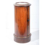 A Victorian mahogany cylindrical pot cupboard, marble top, diameter 37cm, height 78cm.