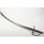 18th Century Light Cavalry sword, brass stirrup hilt, curved blade 80cm (light pitting).