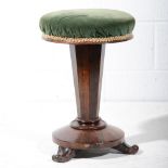 William IV rosewood adjustable music stool, tapering hexagonal column,