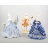 Coalport figurines: Millennium Ball series; Sun, Rain, and Moon, each an edition of 2,500,