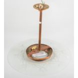 French Art Deco light fitting, bronzed metal suspension rod supporting and etched glass rim, 43.