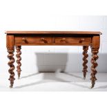 Victorian mahogany writing table, tooled leather inset, drawers under, barley twist legs,