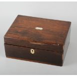 Victorian rosewood work box, mother of pearl plaque, 27cm.