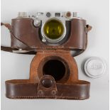 Leica IIIc Rangefinder camera, with leather case and guide,