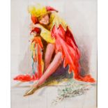 Henry James Haley, Girl as clown, watercolour, 15x12cm.
