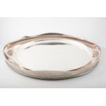 Electroplated oval tea tray, gadrooned outlines, twin handles,