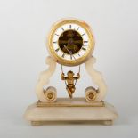 French Alabaster mantel clock, enamelled chapter ring, movement marked Echappement Brevete 40994,