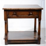 Oak side table, by Titchmarsh & Goodwin, single drawer, on turned legs joined by a shelf,