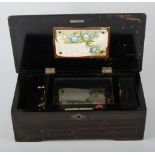 Small Swiss musical box, playing six airs, stained wood case, 11cm cylinder.