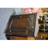 19th century oak hanging corner cupboard, arched panel door, width 67cm, depth 36cm, height 88cm.