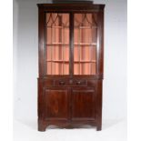 George III mahogany freestanding corner cupboard,