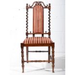 Victorian walnut salon chair, upholstered seat, barley twist front supports, damaged splat.