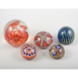 Mdina glass paperweights, seven other glass weights and a ceramic paperweight, (9).