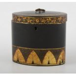 Regency papier mache tea caddy, oval, 12cm, (a.f.).