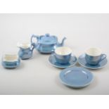 Carltonware opalescent blue tea-for-two set, comprising teapot, milk jug, sugar bowl, two cups.