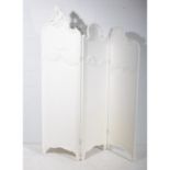 Painted Rococo style three-fold screen, each panel width 52cm,