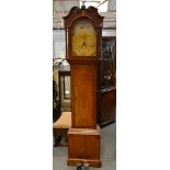 Late Georgian oak and mahogany longcase clock, white enamel dial faintly signed Deacon Barton,