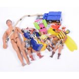 Five boxes of vintage toys and figures; large quantity of parts, pieces, vehicles, spares etc.