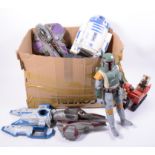 Three boxes of Star Wars toys and vehicles; large quantity of parts, pieces, vehicles, spares.