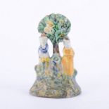 Prattware bocage group, circa 1800, modelled with two figures by a tree, centred with a bird's nest,