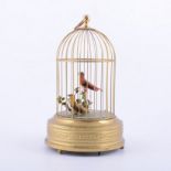 Gilt metal singing birds automaton, 1970s, gilt metal cage, winding mechanism, 30cm.