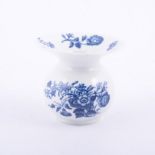 First Period Worcester porcelain blue and white spittoon, printed Three Flowers pattern, 1770-1780,