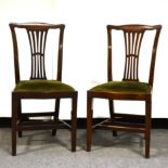 Twelve Edwardian mahogany dining chairs, in the George III style, shaped tops, pierced vase slats,