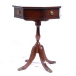 Reproduction mahogany pedestal table, octagonal top with drawers, leather inset, turned column,