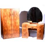 1930s walnut four-piece bedroom suite, comprising large double wardrobe, small double wardrobe,