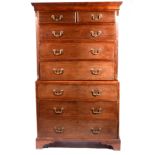George III mahogany chest on chest, cavetto moulded cornice,