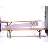 Contemporary industrial style table, boarded top, metal frame, 50cm x 221cm, height 77cm,