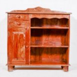 Eastern hardwood side cabinet, fitted with two drawers, panelled door and open shelves, width 90cm.