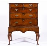 George II walnut chest of drawers, on a later stand, substantial alterations,