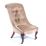 Victorian nursing chair, scrolled back, serpentine seat, button dralon upholstery,